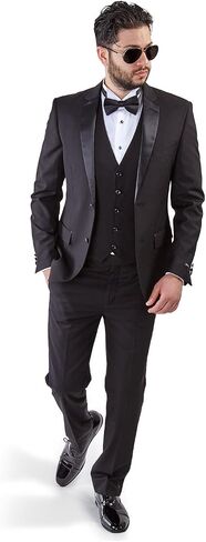 AZAR MAN Slim Fit Tuxedo Suit 2 Button 3 Piece Vested Satin Notch Lapel 4030 in Kuwait