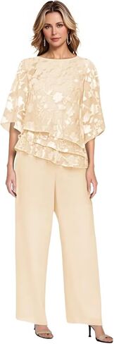 2 Piece Floral Chiffon Mother of The Bride Pant Suits Half Sleeves Wedding Guest Pantsuits for Women HX027 in Saudi Arabia