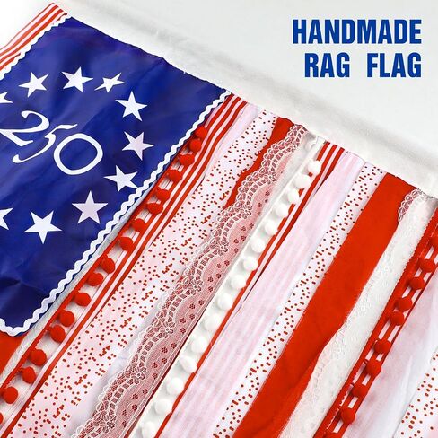4th of July Decorations 4 x 2.3 Ft Rag American Flag Banner Memorial Day Patriotic Decor Fourth of July Independence Day Supplies 250th Anniversary Accessories for Indoor Outdoor Yard in Kuwait