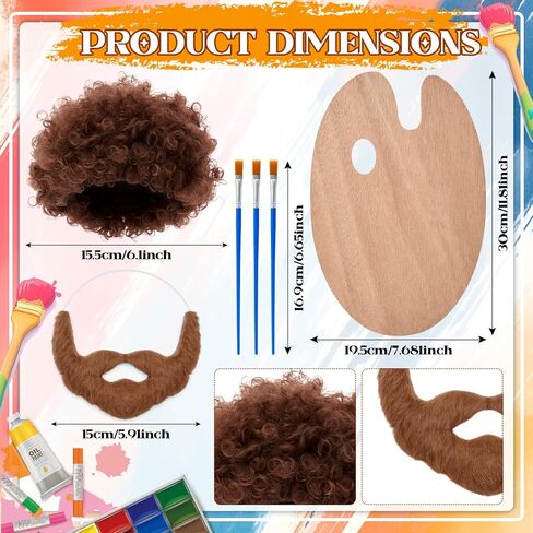 80s Painter Costume Set Brown Wig Moustache Wooden Paint Palette Brush for Halloween Couple Holiday Party Outfit(Forest) in Kuwait