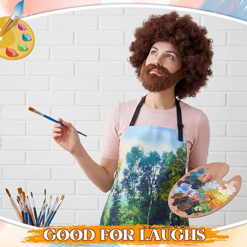 80s Painter Costume Set Brown Wig Moustache Wooden Paint Palette Brush for Halloween Couple Holiday Party Outfit(Forest) in Kuwait