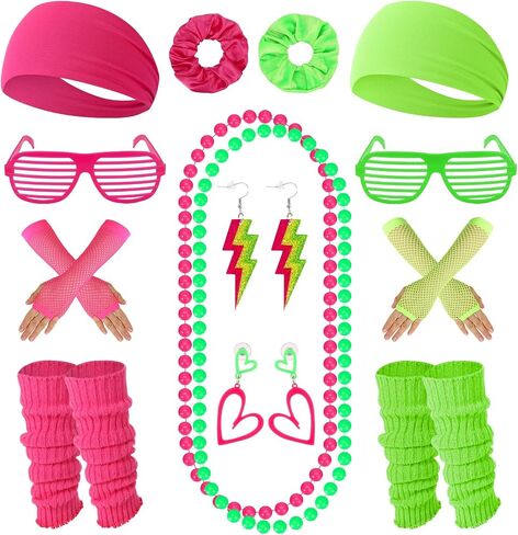 JATEBI 2 Set 80s 90s Neon Costume Accessories for Women 1980s Neon Headbands Earrings Scrunchies Leg Warmers Party Outfit Set for 80s 90s Theme Party Fancy Dress Masquerade in Kuwait