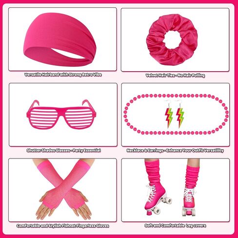 JATEBI 2 Set 80s 90s Neon Costume Accessories for Women 1980s Neon Headbands Earrings Scrunchies Leg Warmers Party Outfit Set for 80s 90s Theme Party Fancy Dress Masquerade in Kuwait