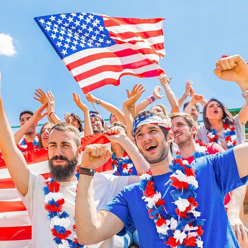 4th of July Accessories, 24pcs 250th Anniversary Patriotic Leis Fourth of July Clothing Costume, Red Blue White Silk Flower Leis Costume, Independence Day Lei for Memorial Day Patriotic Parade in Saudi Arabia