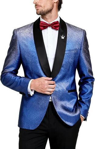 MY'S Men's Shiny Tuxedo Jacket, Sequin Slim Fit Blazer, One-Button Shawl Lapel Suit for Party, Prom, Wedding, Dinner in Saudi Arabia