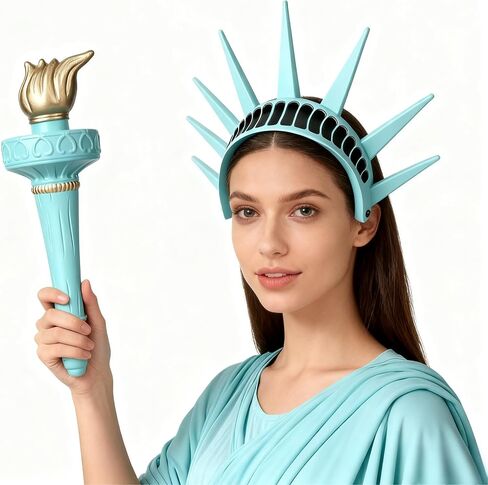 Statue of Lliberty Costume Lady Crown and Torch, for Women Accessories Halloween Cosplay Blue in Saudi Arabia