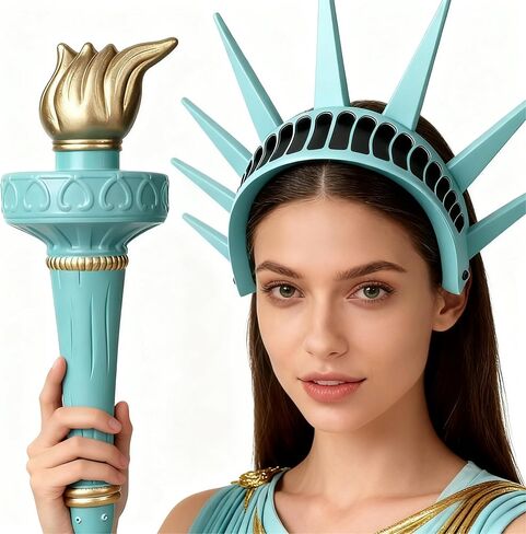 Statue of Lliberty Costume Lady Crown and Torch, for Women Accessories Halloween Cosplay Blue in Saudi Arabia