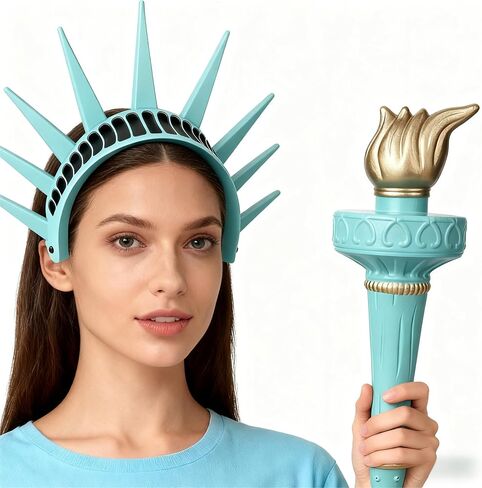 Statue of Lliberty Costume Lady Crown and Torch, for Women Accessories Halloween Cosplay Blue in Saudi Arabia