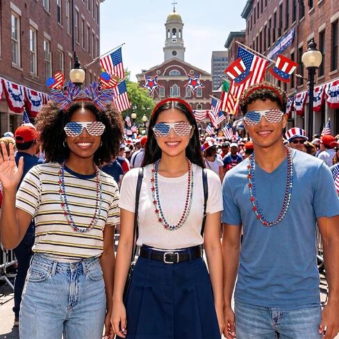 18 Pcs 4th of July Party Favors, 250 Accessories Patriotic Party Supplies, Independence Day Decorations with Shutter Glasses, Headbands, Beaded Necklaces, Flags for Memorial Day Favors Multi in Saudi Arabia