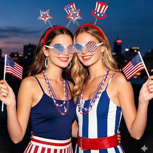 18 Pcs 4th of July Party Favors, 250 Accessories Patriotic Party Supplies, Independence Day Decorations with Shutter Glasses, Headbands, Beaded Necklaces, Flags for Memorial Day Favors Multi in Saudi Arabia