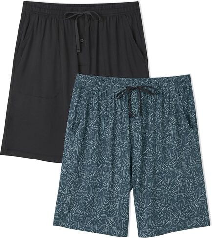 DAVID ARCHY Mens Pajama Shorts - Bamboo Rayon Cooling Sleep Shorts, Ultra-Soft Breathable Printed Loungewear 2 Pack in Kuwait