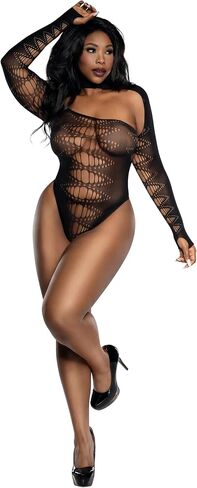 Dreamgirl Plus Black Long Sleeve Bodysuit in Kuwait