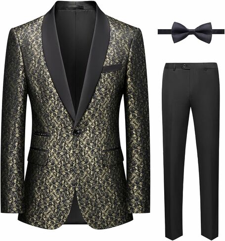Mens Floral Tuxedo 2 Piece Suit Slim Fit Blazer Jacket Pants for Prom Party Wedding Shawl Lapel in Saudi Arabia