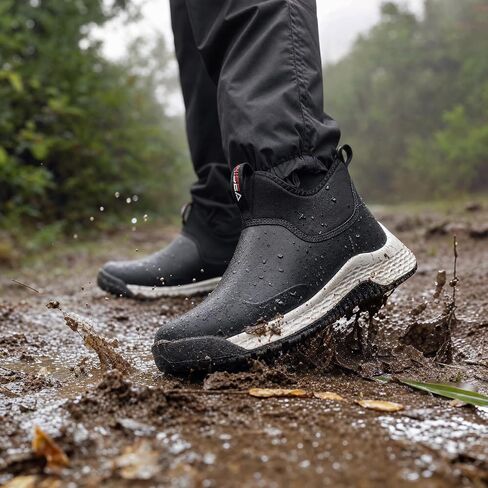 HISEA Women's Ankle Rain Boots, Waterproof Garden Shoes Chelsea Rain Booties, Slip-On Neoprene Working Mud Shoes, Lightweight Rubber Boots for Walking Yard Outdoors in Kuwait