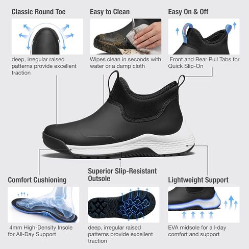 HISEA Women's Ankle Rain Boots, Waterproof Garden Shoes Chelsea Rain Booties, Slip-On Neoprene Working Mud Shoes, Lightweight Rubber Boots for Walking Yard Outdoors in Kuwait