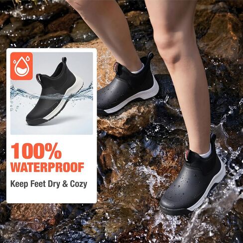 HISEA Women's Ankle Rain Boots, Waterproof Garden Shoes Chelsea Rain Booties, Slip-On Neoprene Working Mud Shoes, Lightweight Rubber Boots for Walking Yard Outdoors in Kuwait