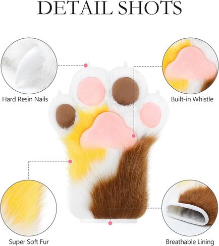 واقعية Colorblock القطط باو قفازات أفخم Fursuit مخلب مخلب قفازات الكبار تأثيري حلي التبعي in Saudi Arabia