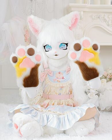 واقعية Colorblock القطط باو قفازات أفخم Fursuit مخلب مخلب قفازات الكبار تأثيري حلي التبعي in Saudi Arabia