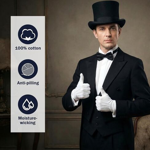 Cotton White Gloves, Short White Glove With Grip Snap Cuff Non-Slip, Formal Honor Guard Gloves For Men And Women in Kuwait