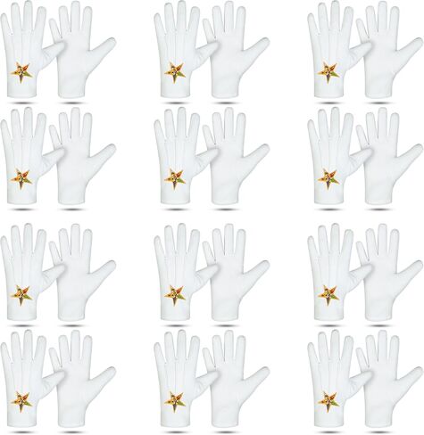 SialkotCrafts Premium Masonic Oes Cotton Gloves Order Of Eastern Star Embroidered Logo 12 Pair Of Gloves (One Size Fits All) in Saudi Arabia