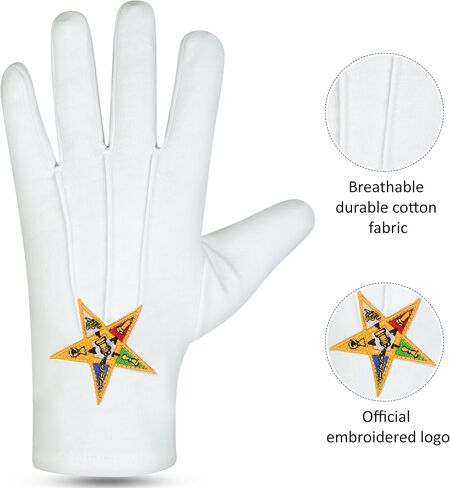 SialkotCrafts Premium Masonic Oes Cotton Gloves Order Of Eastern Star Embroidered Logo 12 Pair Of Gloves (One Size Fits All) in Saudi Arabia