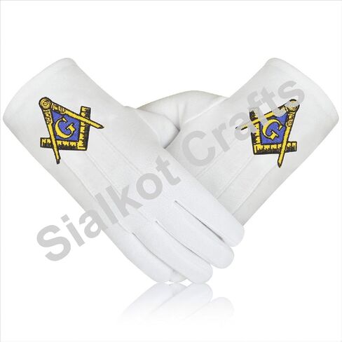 Premium Breathable Masonic Regalia pair of gloves – 100% Cotton White Gloves pair with Square & Compass “G" Embroidered Logo – Official Authentic Freemason Gloves pair in Saudi Arabia