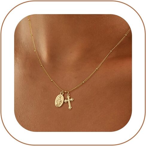 Cross Necklace for Women 14K Real Gold/Silver Plated Dainty Small Cross Pendant Choker Simple Trendy Cute Cross Charm Chain Necklace Faith Jewelry Religious Minimalist Gift in Saudi Arabia