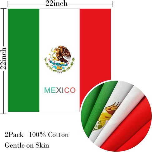 WEITBF 2 Pack Mexico Flag Bandana Mexican Scarf Bandanas Headband - 100% Cotton, 22 x 22 inch in Saudi Arabia