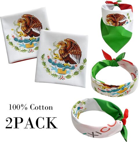 WEITBF 2 Pack Mexico Flag Bandana Mexican Scarf Bandanas Headband - 100% Cotton, 22 x 22 inch in Saudi Arabia