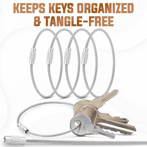 BlueCosto - Wire Keychain Cable - 5 PK, 6.7" / 17cm - 2mm Thick Stainless Steel Keyring Wire Loops - Secure Screw Lock for Hanging Luggage Tags & Organizing Keys in Saudi Arabia