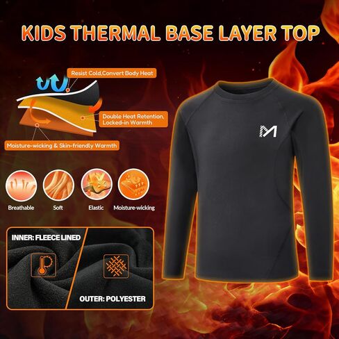 Youth Boys Compression Thermal Shirt Long Sleeve Fleece Base Layer Undershirt for Football Baseball Soccer Basketball in Kuwait