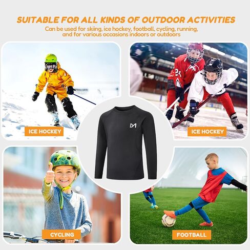 Youth Boys Compression Thermal Shirt Long Sleeve Fleece Base Layer Undershirt for Football Baseball Soccer Basketball in Kuwait
