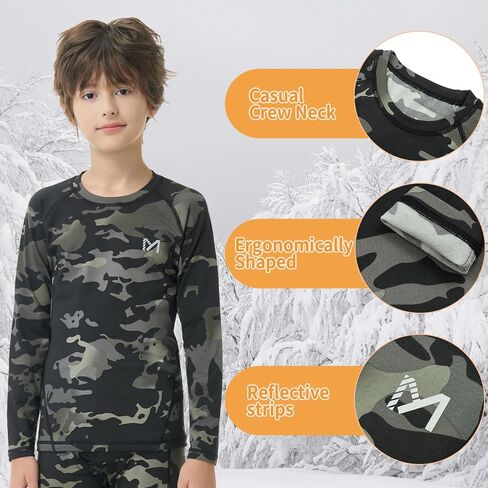 Boys Compression Thermal Shirt - Youth Long Sleeve Fleece Base Layer Undershirts Football Baseball Black Camo in Kuwait