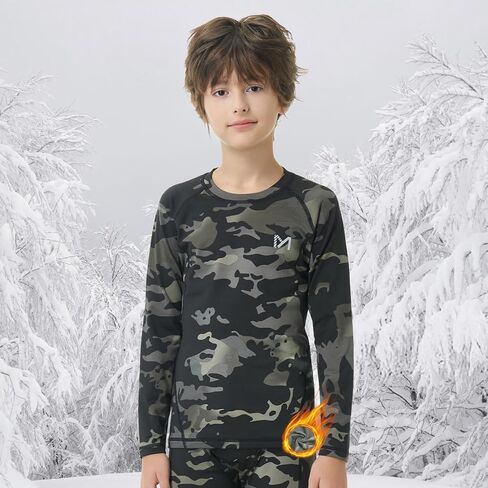 Boys Compression Thermal Shirt - Youth Long Sleeve Fleece Base Layer Undershirts Football Baseball Black Camo in Kuwait