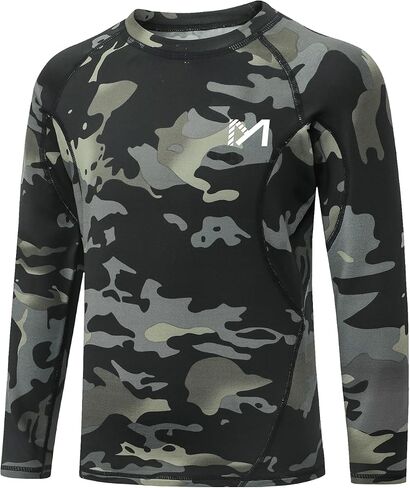 Boys Compression Thermal Shirt - Youth Long Sleeve Fleece Base Layer Undershirts Football Baseball Black Camo in Kuwait