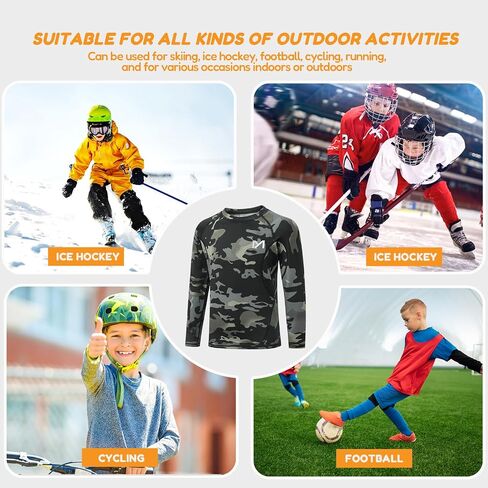 Boys Compression Thermal Shirt - Youth Long Sleeve Fleece Base Layer Undershirts Football Baseball Black Camo in Kuwait
