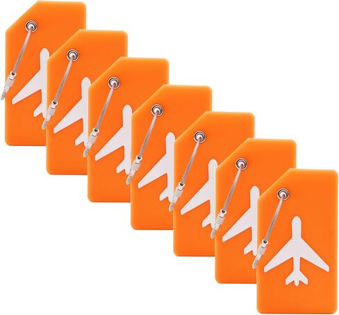 7 Pack Silicone Luggage Tag for Suitcases with Stainless Loop, TSA Approved, Privacy Protection Travel Essentials Bag Tags(Orange) in Saudi Arabia