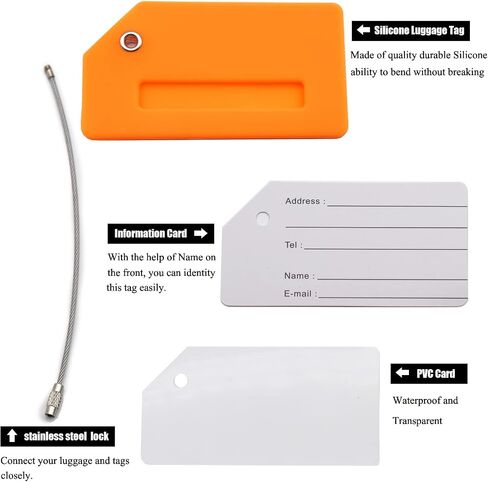 7 Pack Silicone Luggage Tag for Suitcases with Stainless Loop, TSA Approved, Privacy Protection Travel Essentials Bag Tags(Orange) in Saudi Arabia