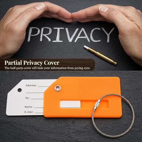 7 Pack Silicone Luggage Tag for Suitcases with Stainless Loop, TSA Approved, Privacy Protection Travel Essentials Bag Tags(Orange) in Saudi Arabia