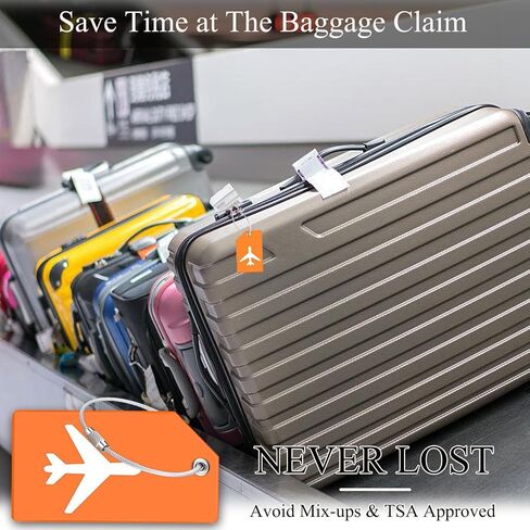 7 Pack Silicone Luggage Tag for Suitcases with Stainless Loop, TSA Approved, Privacy Protection Travel Essentials Bag Tags(Orange) in Saudi Arabia