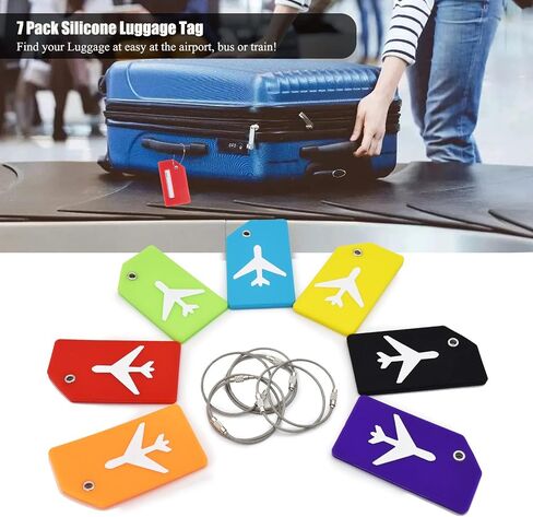7 Pack Silicone Luggage Tag for Suitcases with Stainless Loop, TSA Approved, Privacy Protection Travel Essentials Bag Tags(Orange) in Saudi Arabia