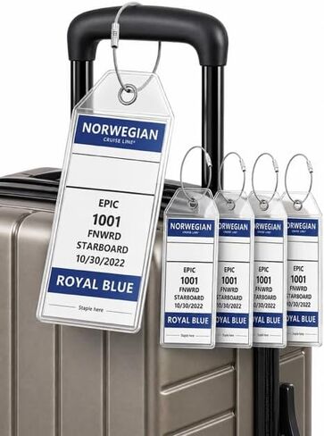 Norwegian Cruise Line Luggage Tag Holders (4 Pack) - fits NCL Print at Home Tags 2026-2027 sailings. Clear Waterproof PVC with Steel Loop Fasteners. Cruise Essentials in Saudi Arabia