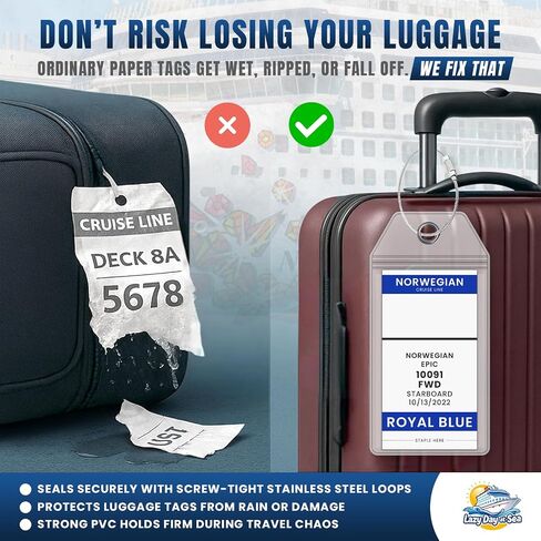 Norwegian Cruise Line Luggage Tag Holders (4 Pack) - fits NCL Print at Home Tags 2026-2027 sailings. Clear Waterproof PVC with Steel Loop Fasteners. Cruise Essentials in Saudi Arabia