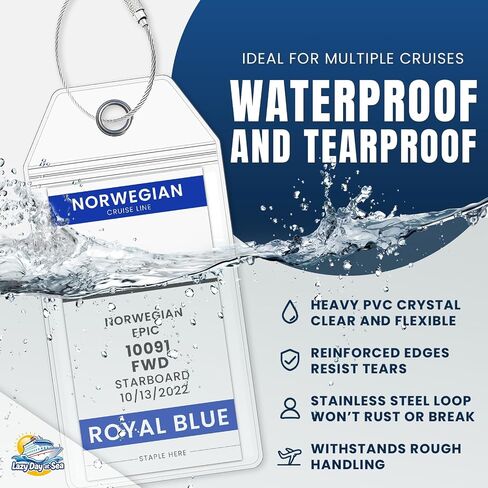 Norwegian Cruise Line Luggage Tag Holders (4 Pack) - fits NCL Print at Home Tags 2026-2027 sailings. Clear Waterproof PVC with Steel Loop Fasteners. Cruise Essentials in Saudi Arabia