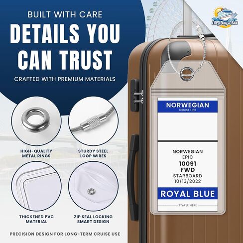 Norwegian Cruise Line Luggage Tag Holders (4 Pack) - fits NCL Print at Home Tags 2026-2027 sailings. Clear Waterproof PVC with Steel Loop Fasteners. Cruise Essentials in Saudi Arabia