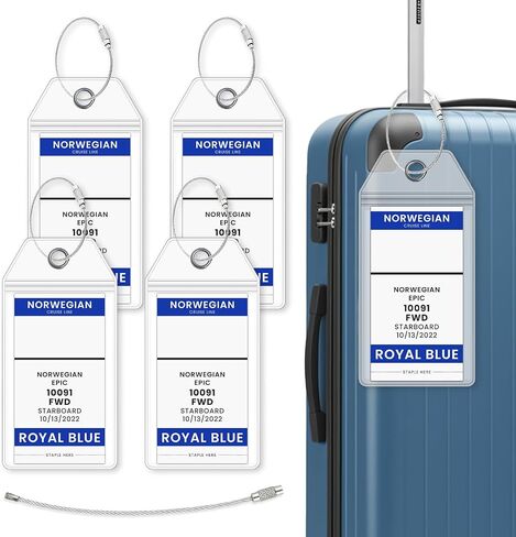 Norwegian Cruise Line Luggage Tag Holders (4 Pack) - fits NCL Print at Home Tags 2026-2027 sailings. Clear Waterproof PVC with Steel Loop Fasteners. Cruise Essentials in Saudi Arabia