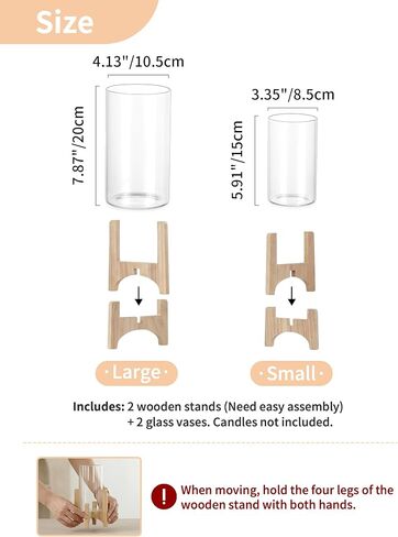 NUPTIO Hurricane Glass Candle Holders: Set of 2 Pillar Candle Holders with Wooden Stands - Mid Century Organic Modern Vases for Dining Table Centerpieces Decor in Saudi Arabia
