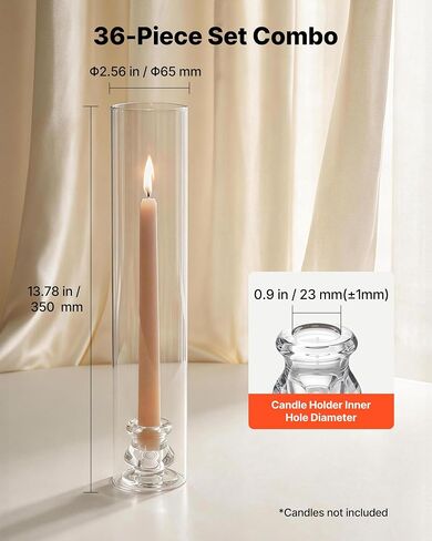 VEVOR Hurricane Candle Holders Set of 36, Φ2.56 x 13.78 in Tall Clear Glass Cylinder Candleholder Sleeve, High Borosilicate Glass, Wind Protection for Wedding, Table Centerpiece, Party, Home Decor in Kuwait