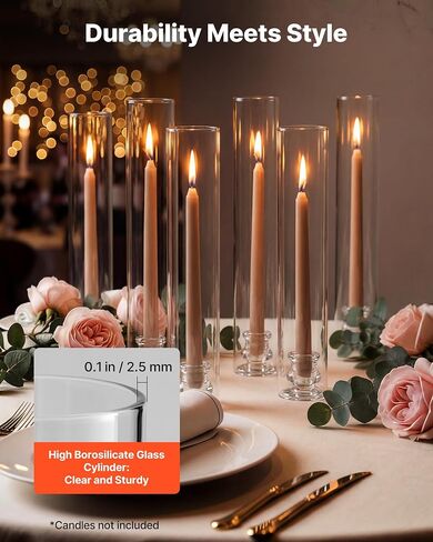 VEVOR Hurricane Candle Holders Set of 36, Φ2.56 x 13.78 in Tall Clear Glass Cylinder Candleholder Sleeve, High Borosilicate Glass, Wind Protection for Wedding, Table Centerpiece, Party, Home Decor in Kuwait