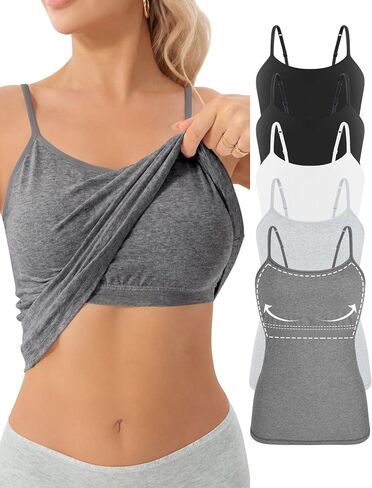5 Pack Camisole with Shelf Bra Cotton Spaghetti Strap Tank Top in Saudi Arabia